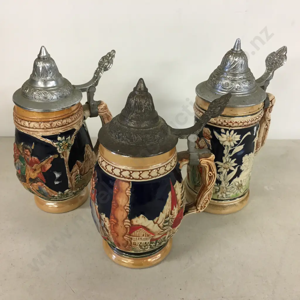 Vintage German Lidded Steins x3 Image 1++